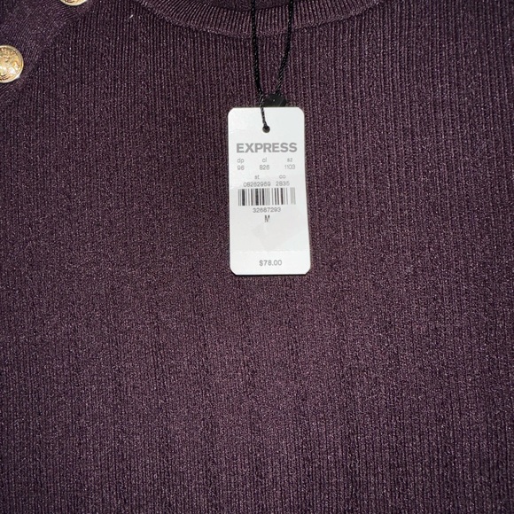 Express Deep Purple Knit Sleeveless Top with Gold Button Accent - Picture 5 of 7